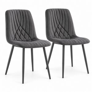 Dark Grey Velvet Dining Chairs Set of 2 Diamond Ribbed Kitchen and Dining Room Chairs