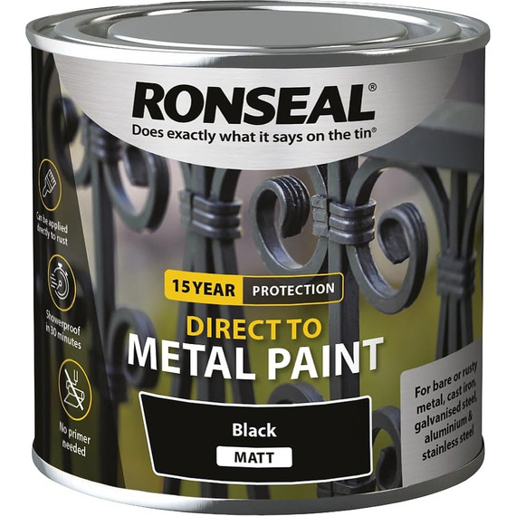 Ronseal Direct to Metal Paint Black Matt 250ml.
