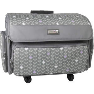 Everything Mary XL 4 Wheel Collapsible Deluxe Rolling Sewing Machine Storage Case, Grey & White