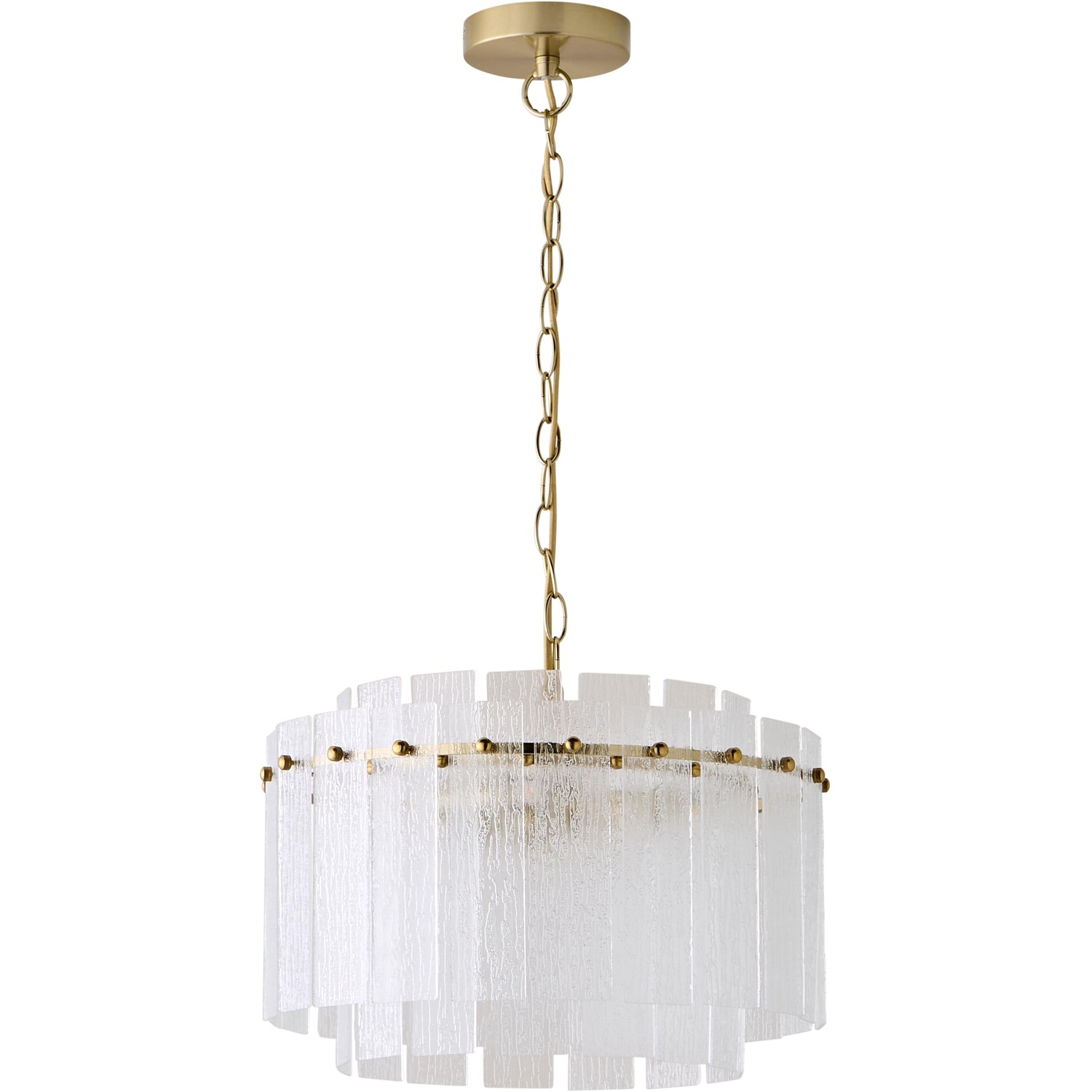 B&Q - Darcy Frosted Textured Shade Brushed Gold Chandelier And Bulb - Image 3