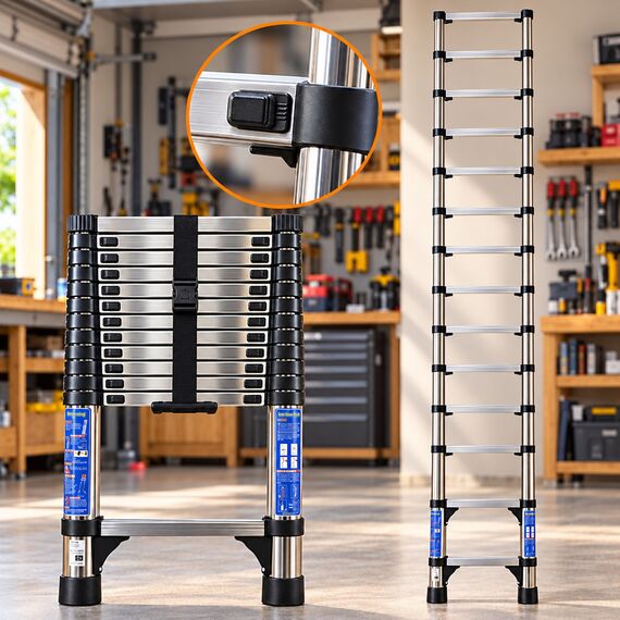 4.4m Telescopic Ladder Stainless Steel