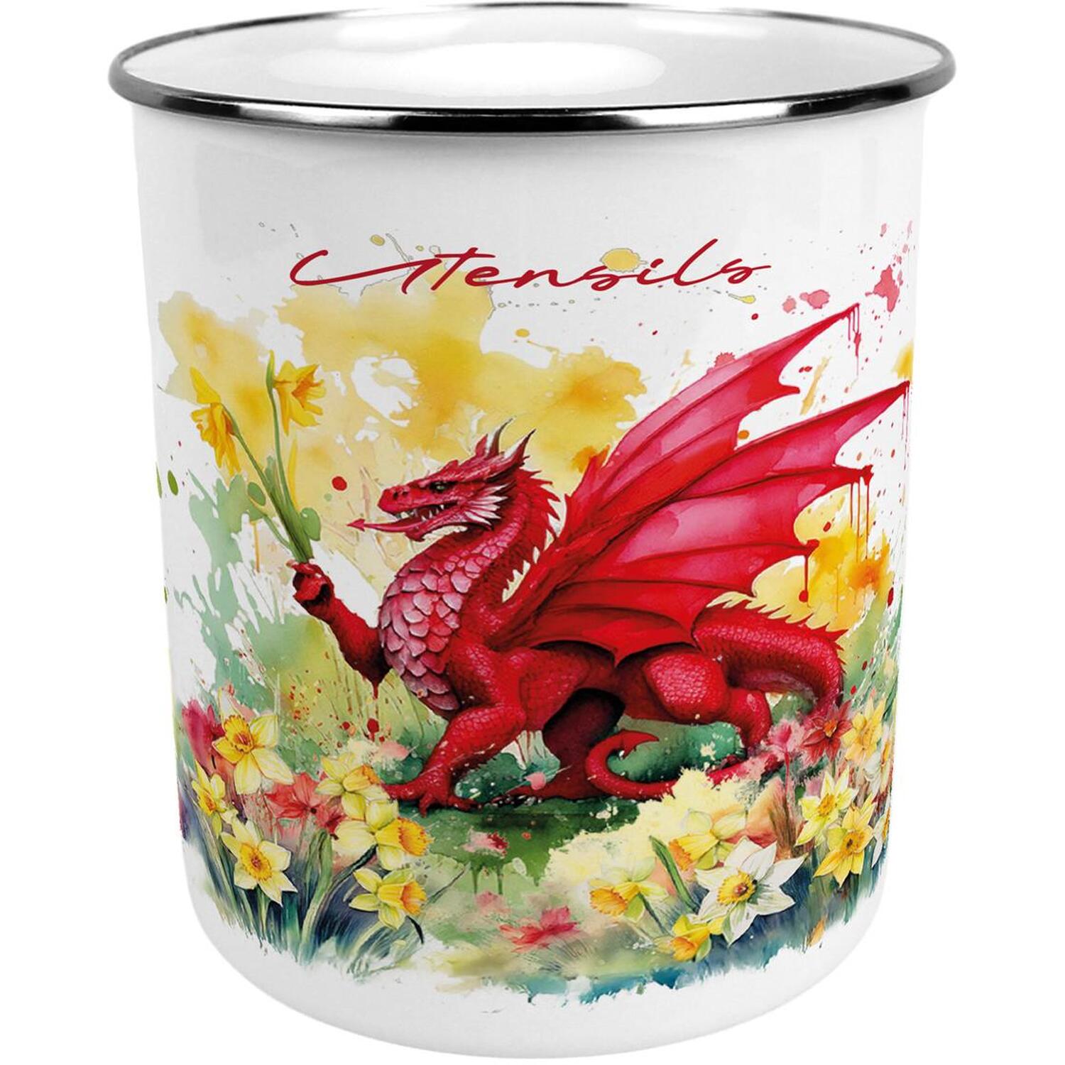 Welsh Dragon Metal Kitchen Utensil Storage Pot - Wales Kitchen Organiser Gift - Image 2