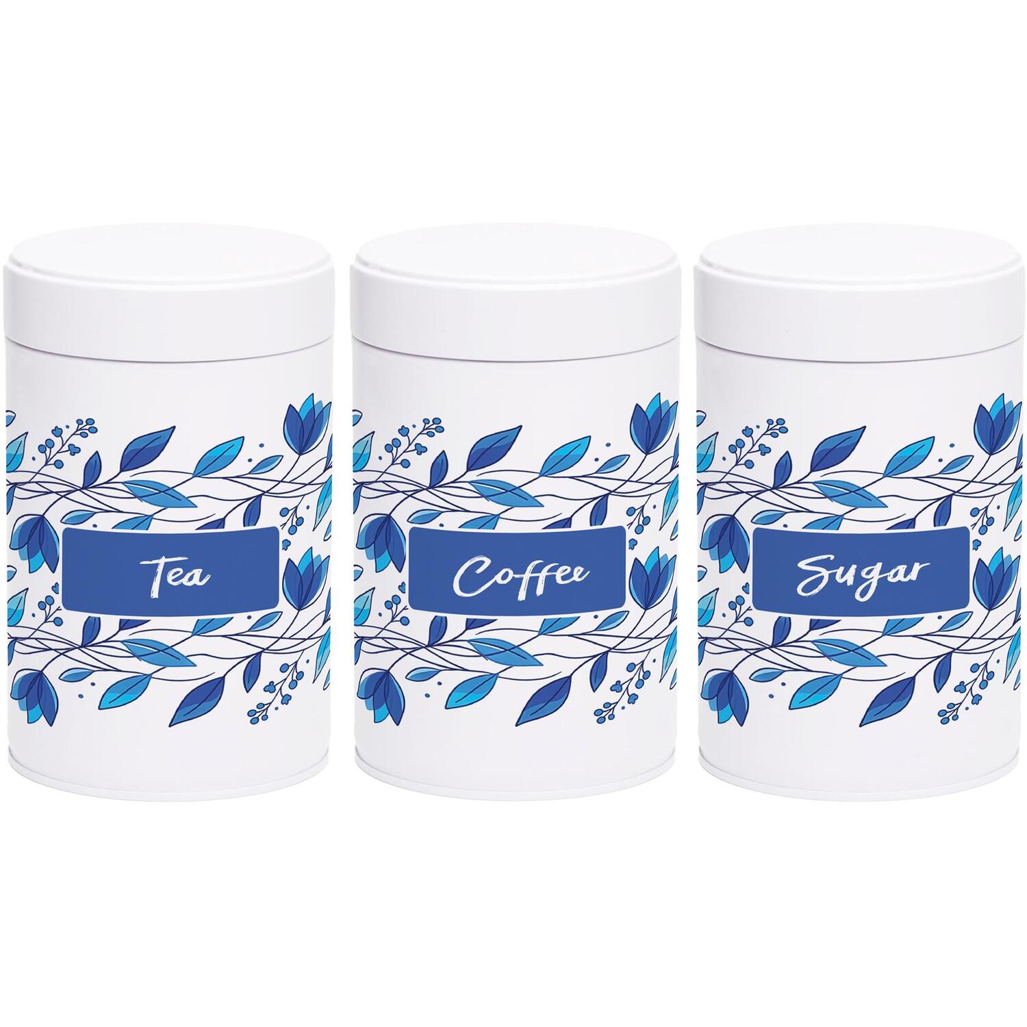 Purely Home Blue Petals Twist-Lid Kitchen Canister Set - Tea, Coffee & Sugar