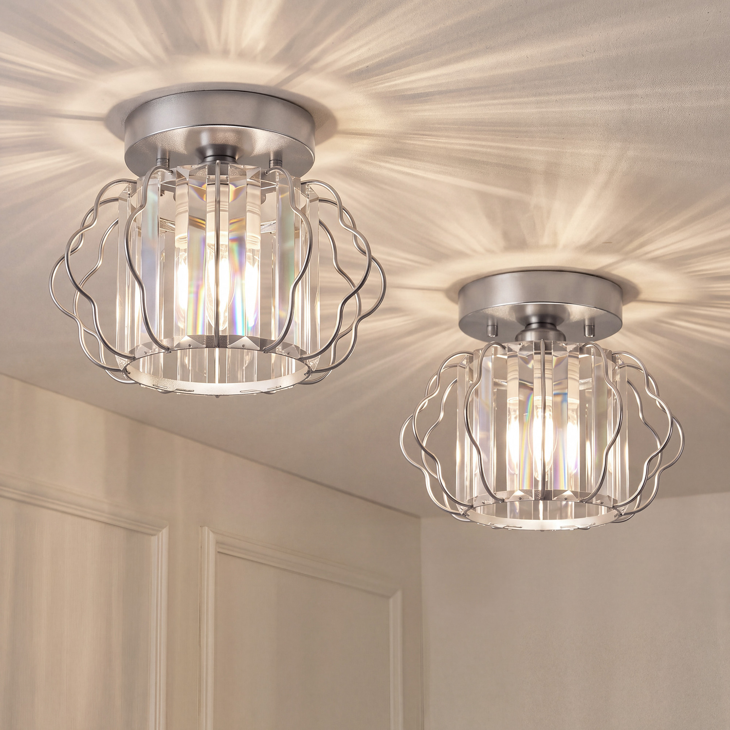 Homcom Unisex Silver Crystal Ceiling Light Fixtures, Ceiling Lighting, Pack In Size 2 - Image 5