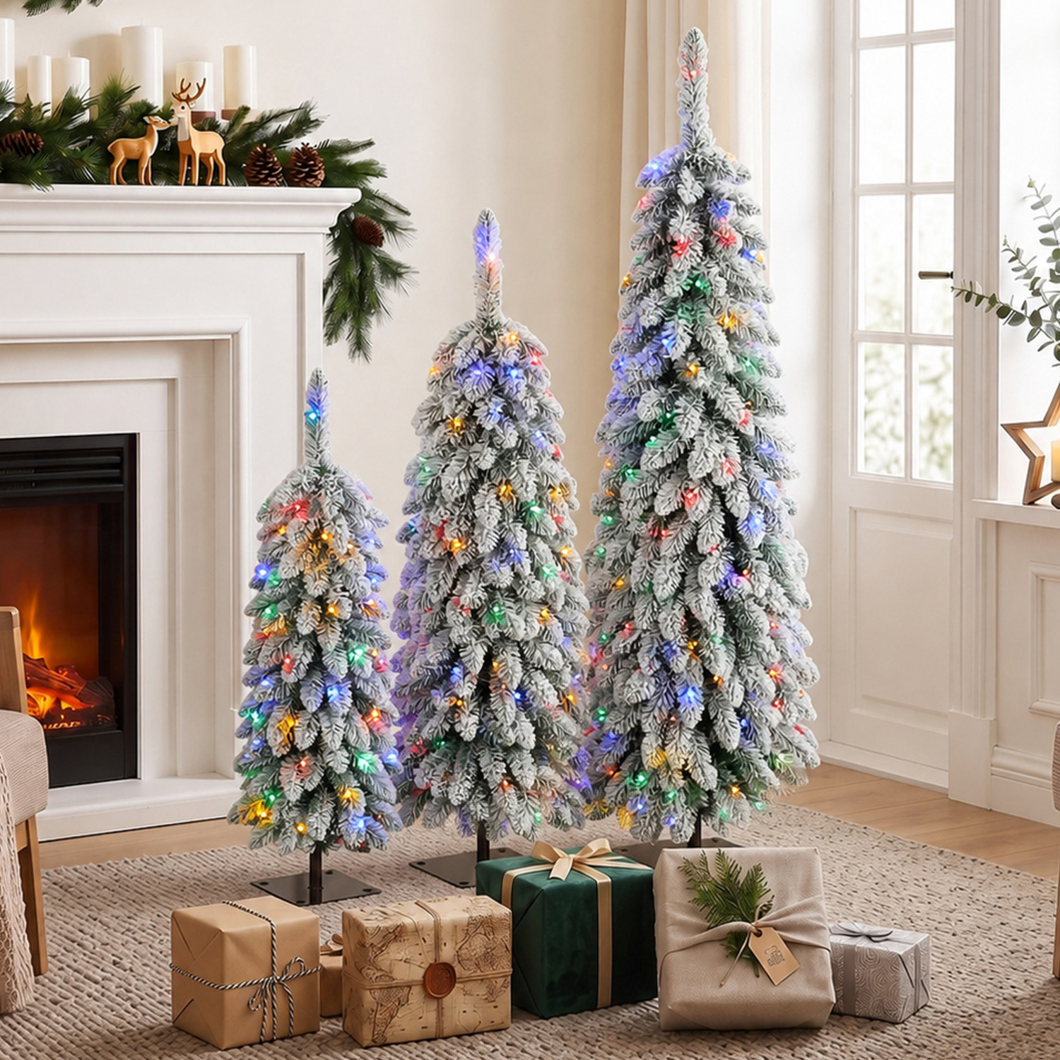 Homcom Artificial Christmas Tree Set Of 3, Pvc Branch Tips, Green White - Image 5