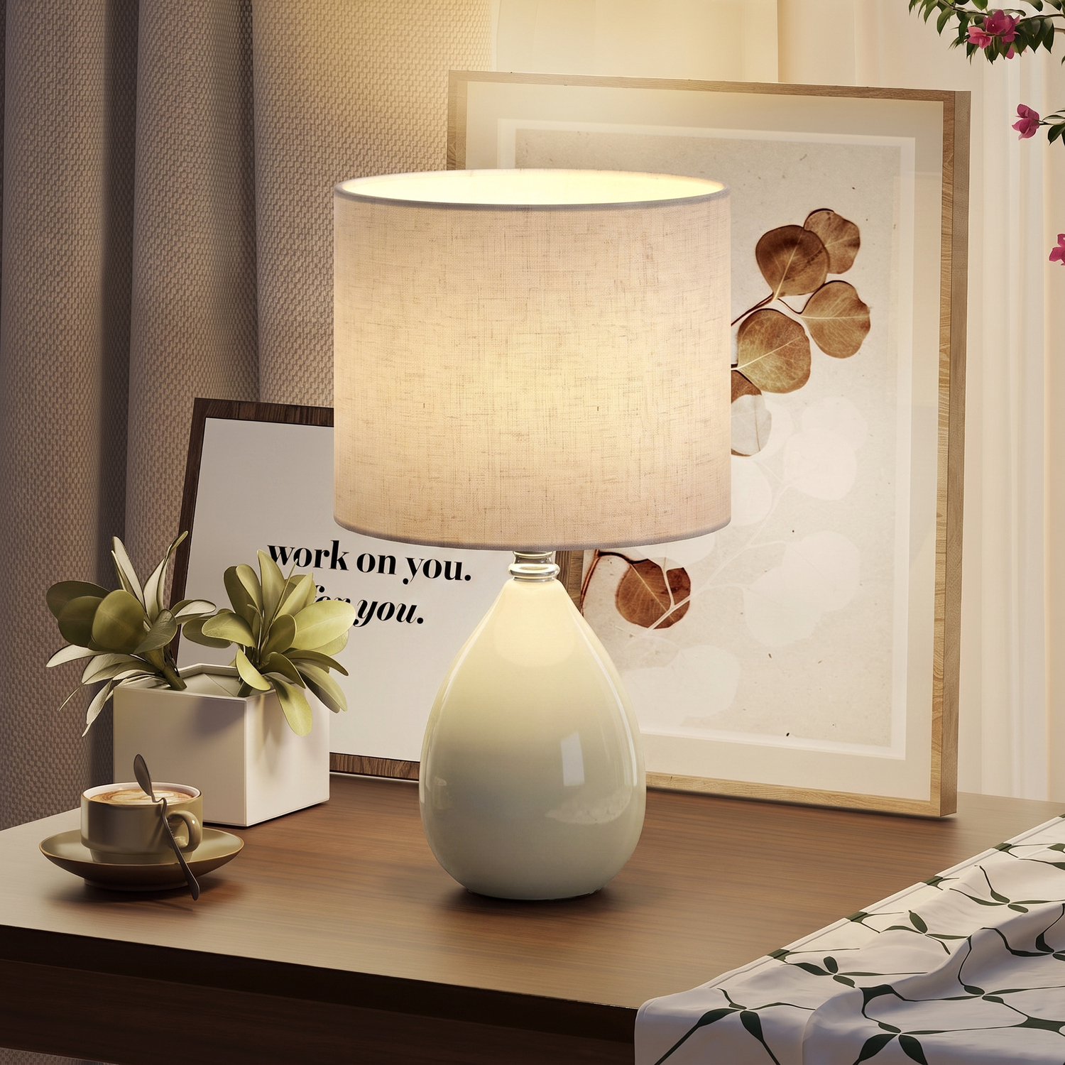 Homcom Unisex Cream Table Lamp, Vintage Eastern Bedside Desk Lamp, White - Image 5