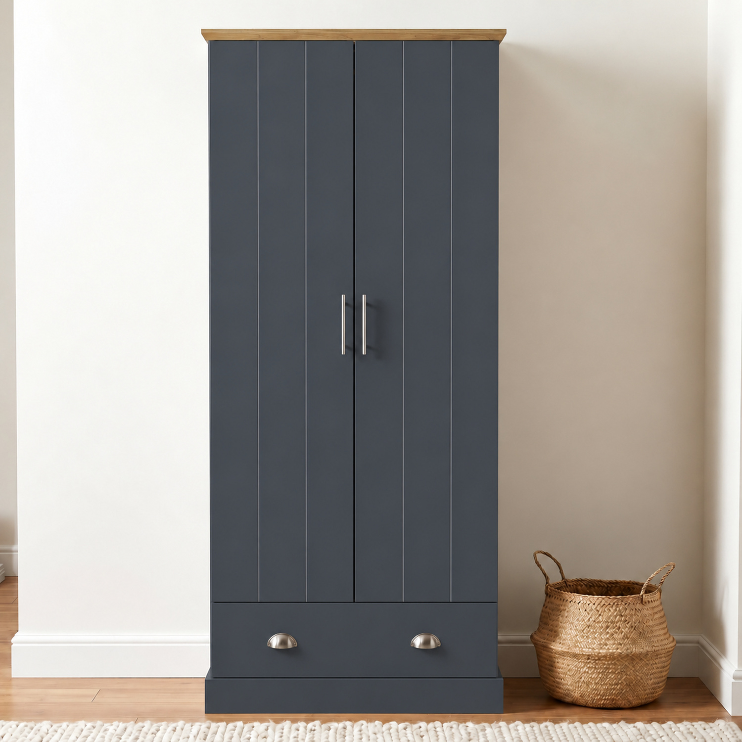 Gfw Kendal 2 Door Single Drawer Slate Blue Wardrobe - Image 6
