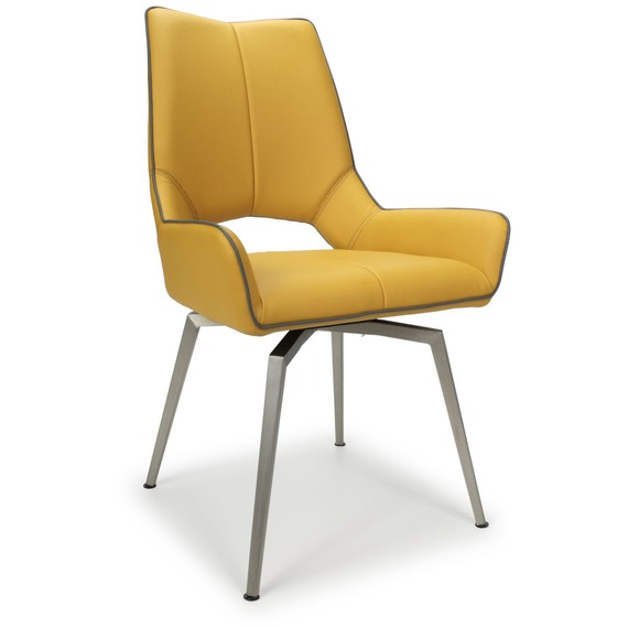 Pair Of Mako Swivel Leather Effect Yellow Dining Chair