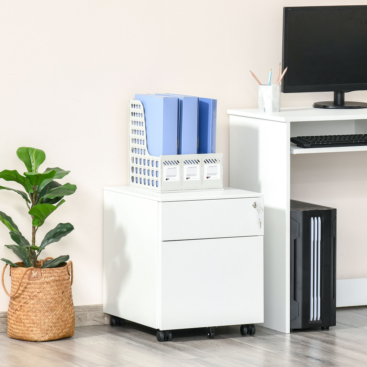 Vinsetto - Mobile Steel File Cabinet with Pencil Tray - White thumbnail