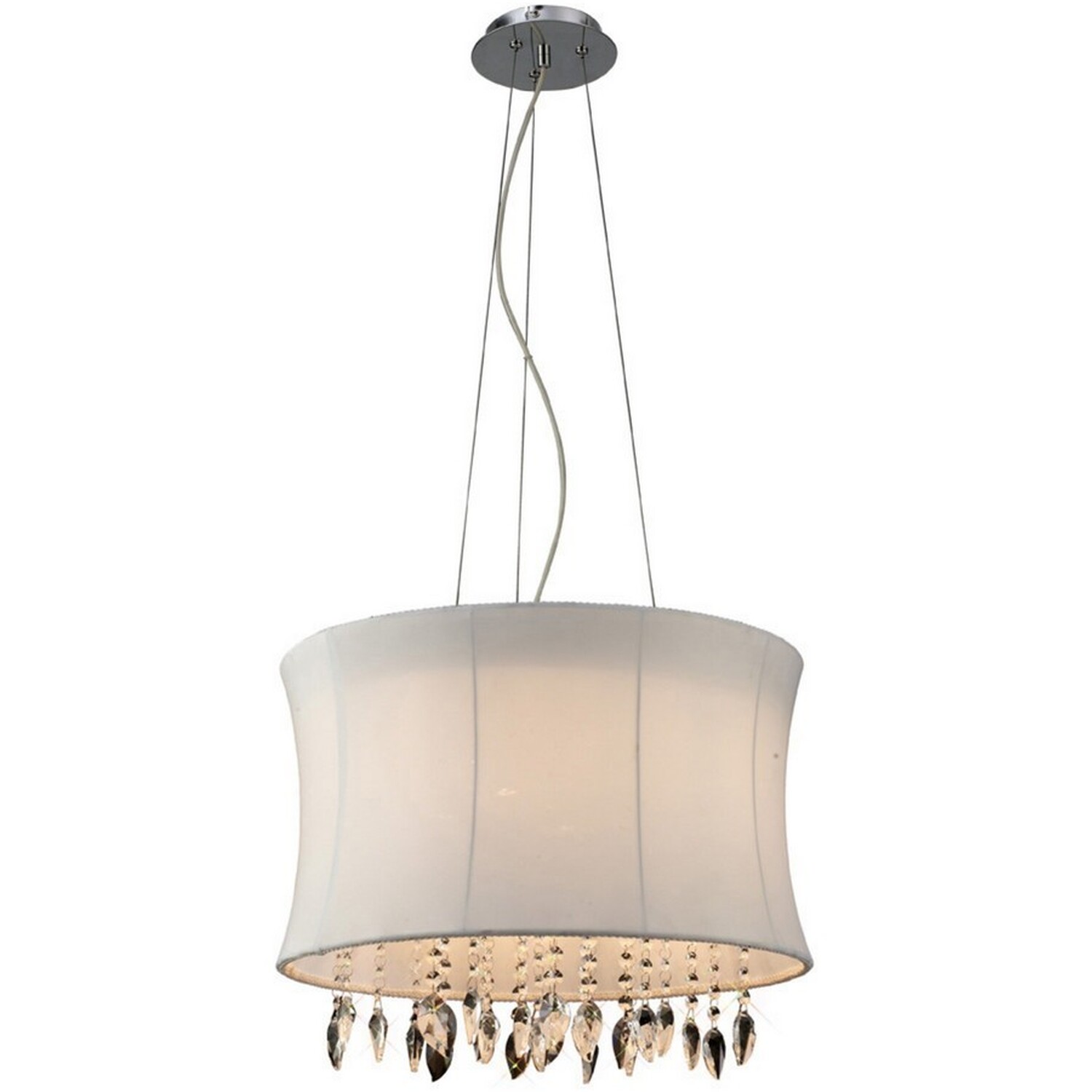 Niki Ceiling Pendant 4 Light with White Shade Polished Chrome, Crystal - Polished Chrome