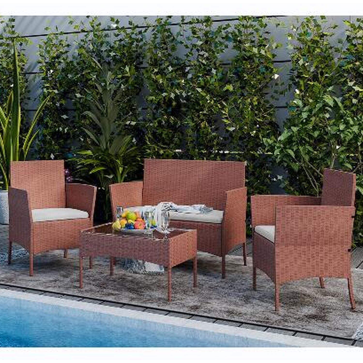 Outdoor Garden Rattan Furniture Set 4 Styles - Brown / 4 Seater thumbnail
