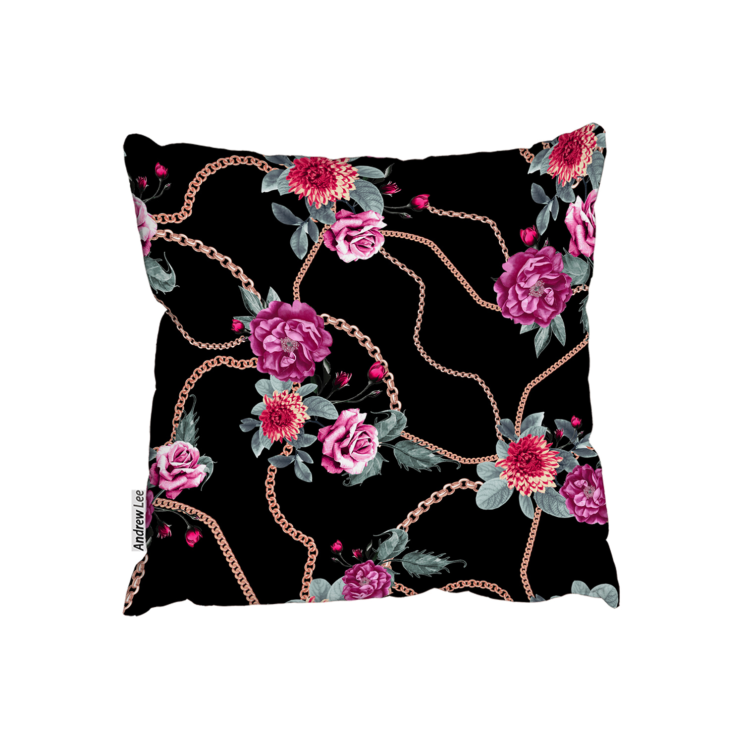 Chain And Flowers Pattern Cushion - Black / 60cm