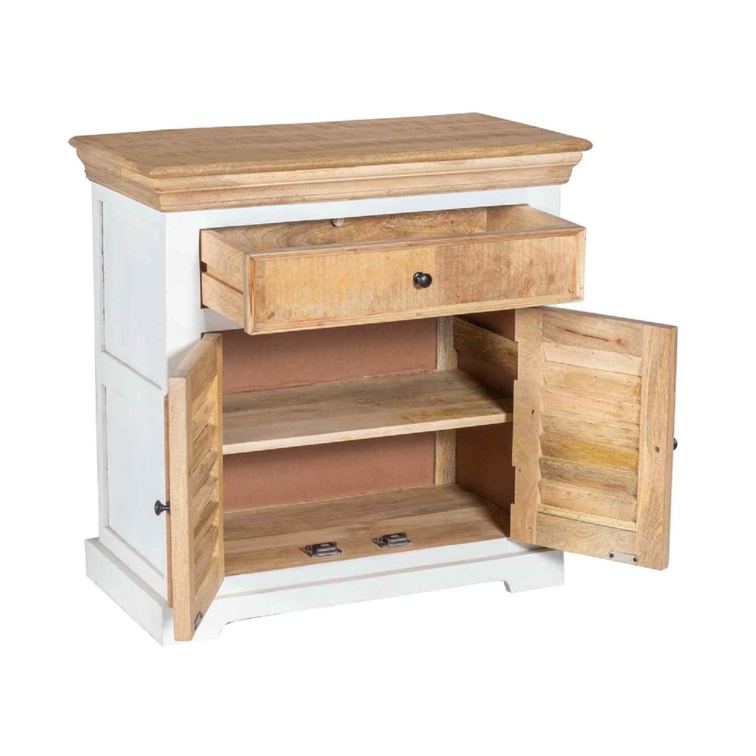 Solid Mango Wood Small Sideboard White - White