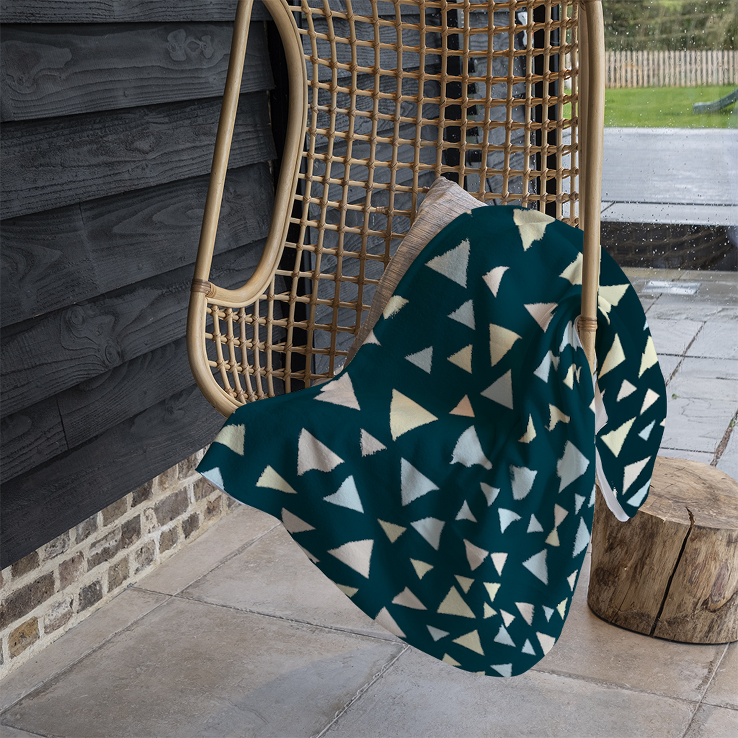 Yellow  Blue Triangles Blanket - Blue