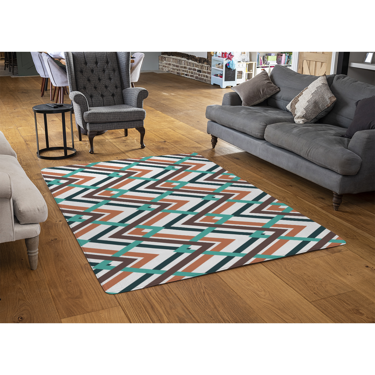 Coloured Geometric Zig Zag Rug - Green / 150cm thumbnail