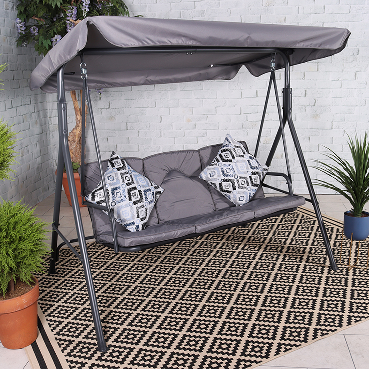 Cairo Charcoal Grey 3 Seat Swing Hammock - Grey