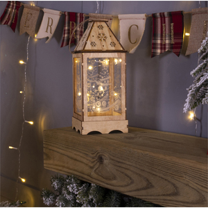 Light Brown Wooden Christmas Lantern With Perspex