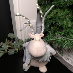 Pink Large Battery Operated Plush White Christmas Reindeer with LED Lit Antlers shot 2548155