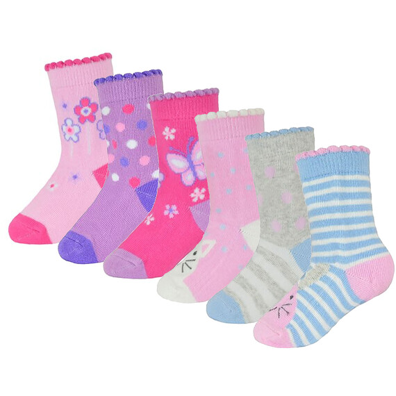 6 Pack Baby Girl Soft Cotton Butterfly Animal Design Socks