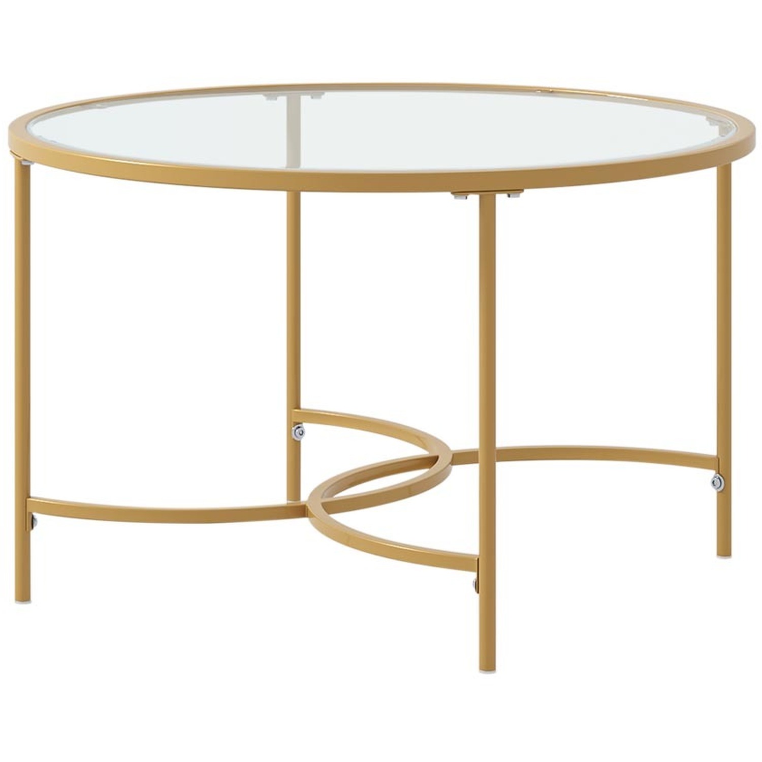 Round Tempered Glass Top Coffee Cocktail End Table Semicircular Base - Golden