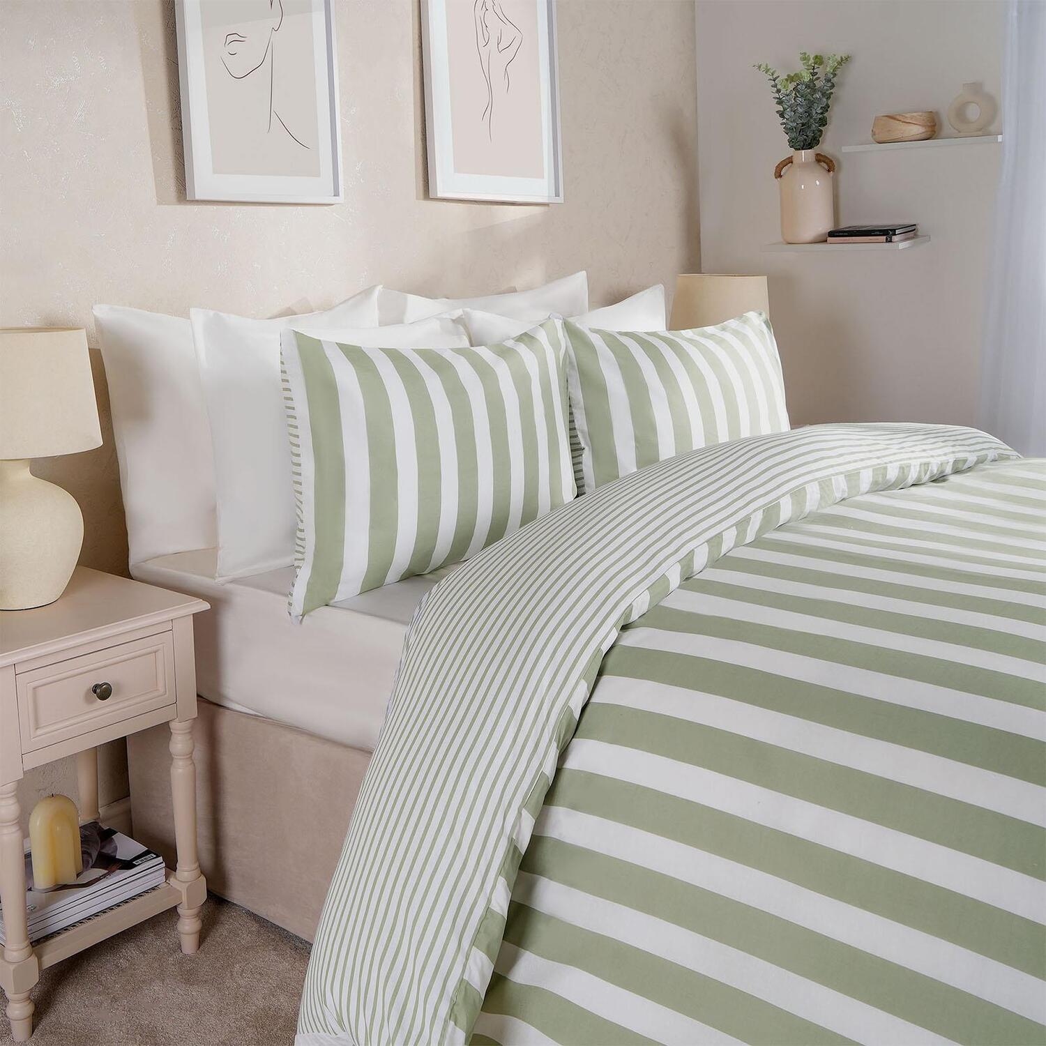 Stripe Line Reversible Duvet Cover - Sage King
