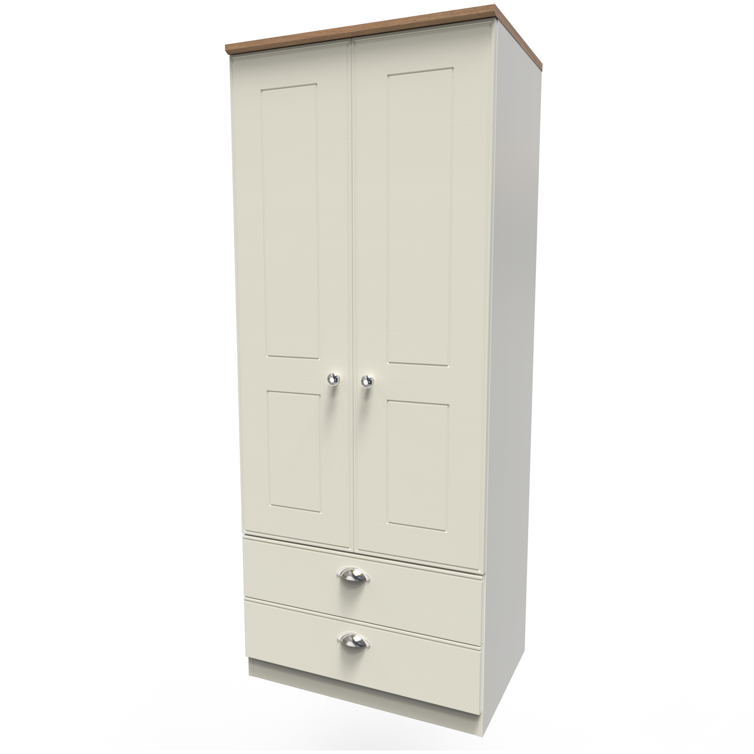 Victoria Ready Assembled 2ft6in 2 Drw Wardrobe - Cream Ash Riviera Oak
