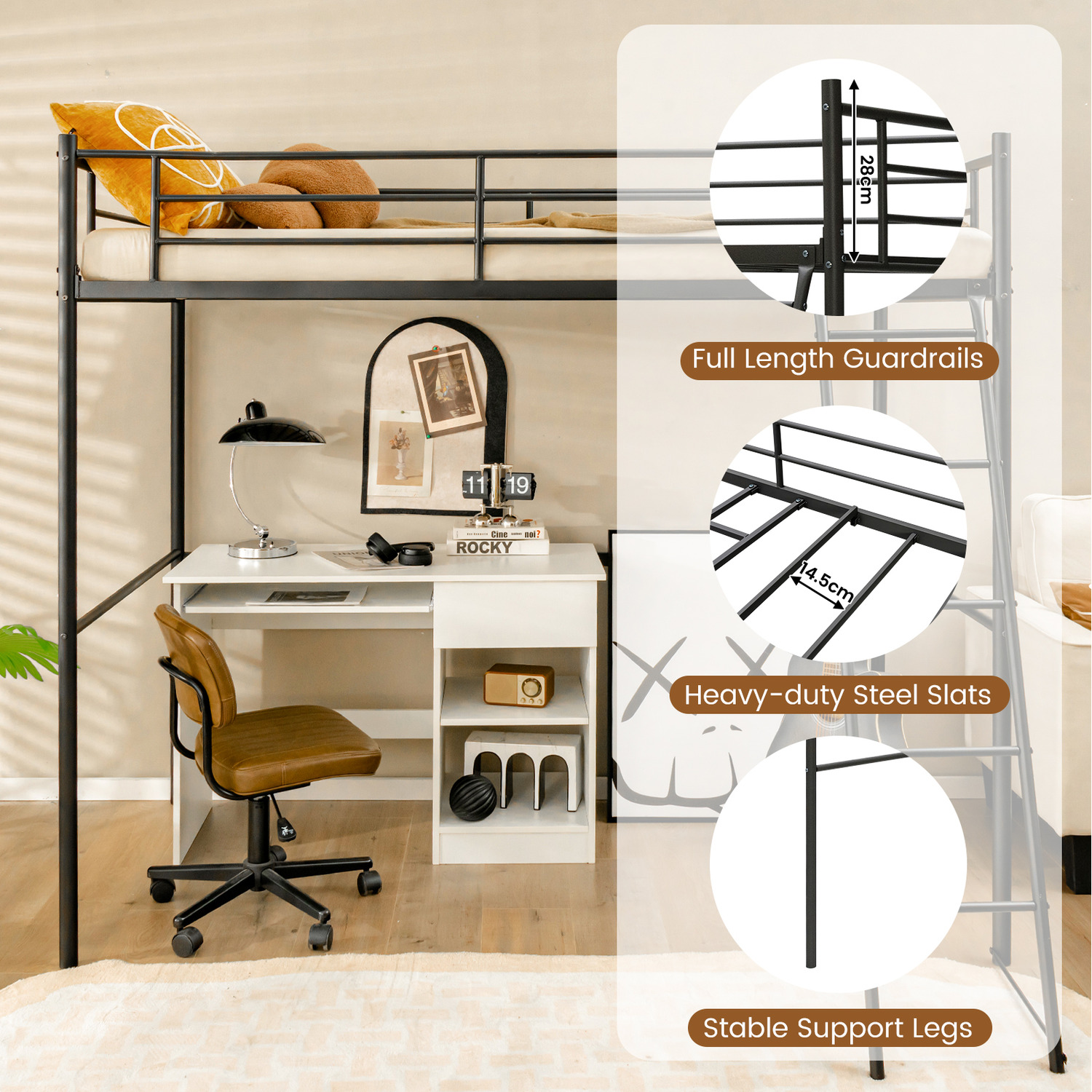 Heavy-duty Metal Loft Bed - Black