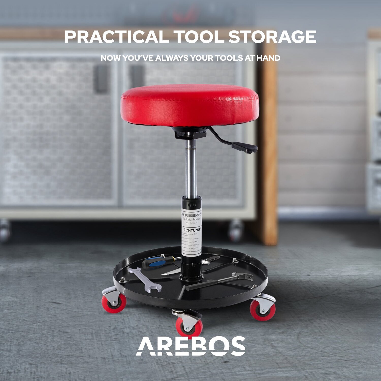 Workshop Stool Adjustable Height Rotating Garage Seat WorkingChair