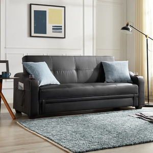 Jonah 3 Seater Sofa Bed Faux Leather with Underseat Storage and Cupholders