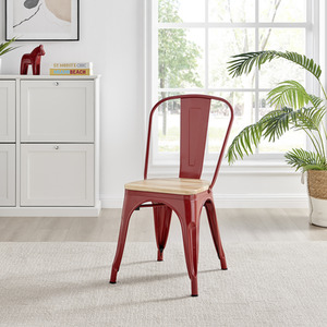 Red Colton Stackable Tolix Style Industrial Metal Kitchen Dining Chair Wood Seat shot 4116921