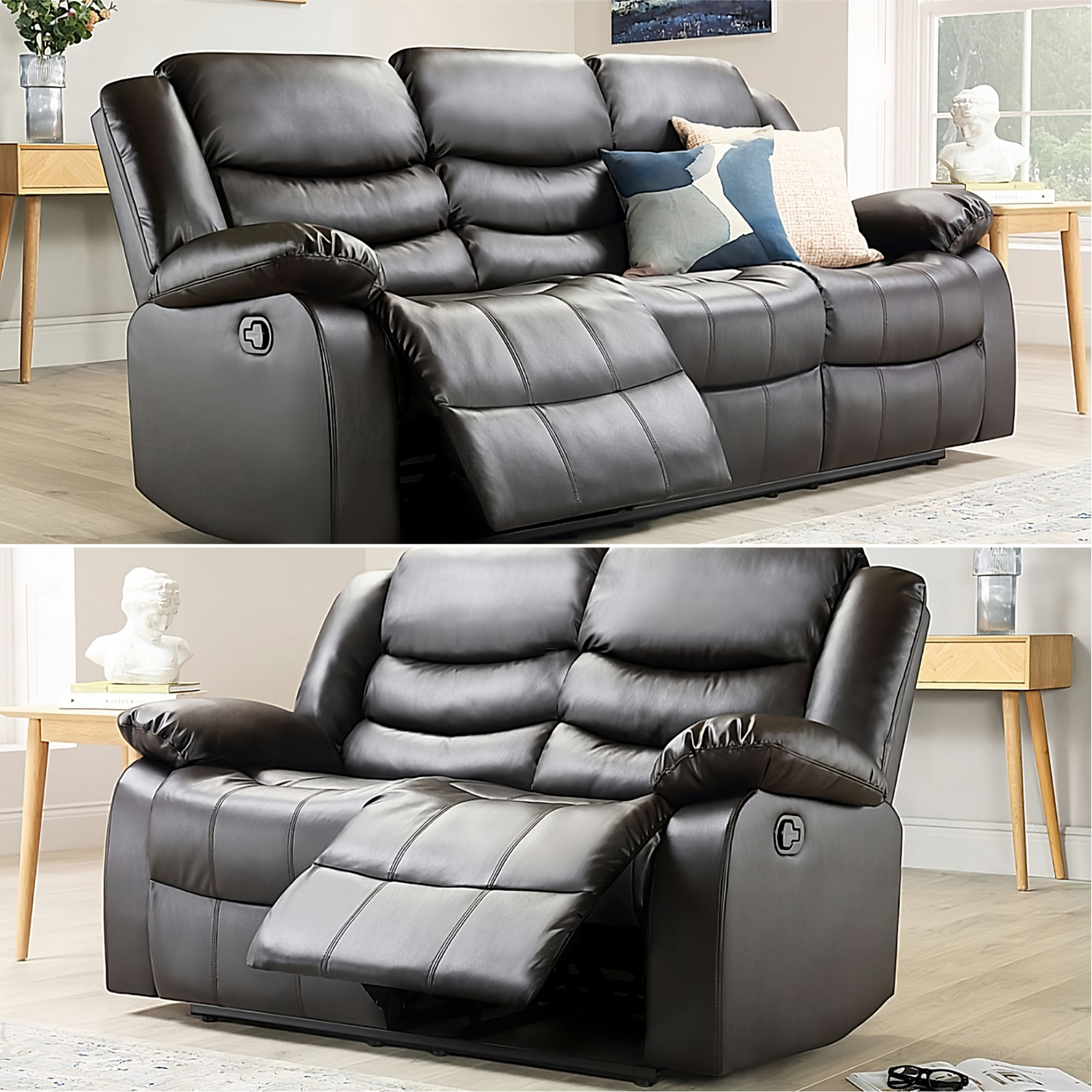 ECO LIVING - Recliner Sofa Set 3 Plus 2 - Brown thumbnail