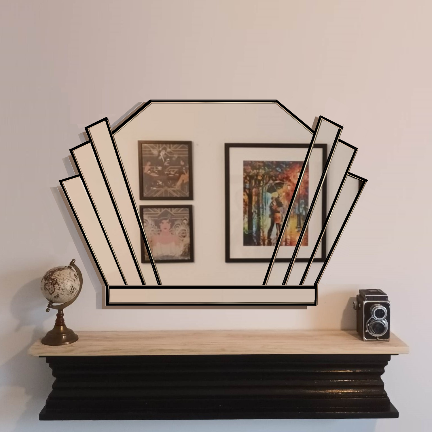 JPC Mirrors - The Echo Overmantle Art Deco Wall Mirror - Black / 8kg thumbnail