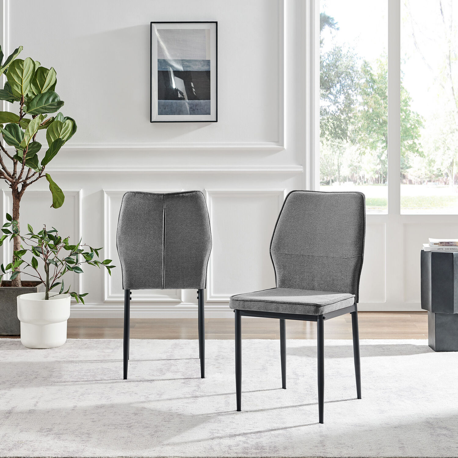 2x Riya Upholstered Fabric Kitchen Dining Chair With Black Legs - Grey