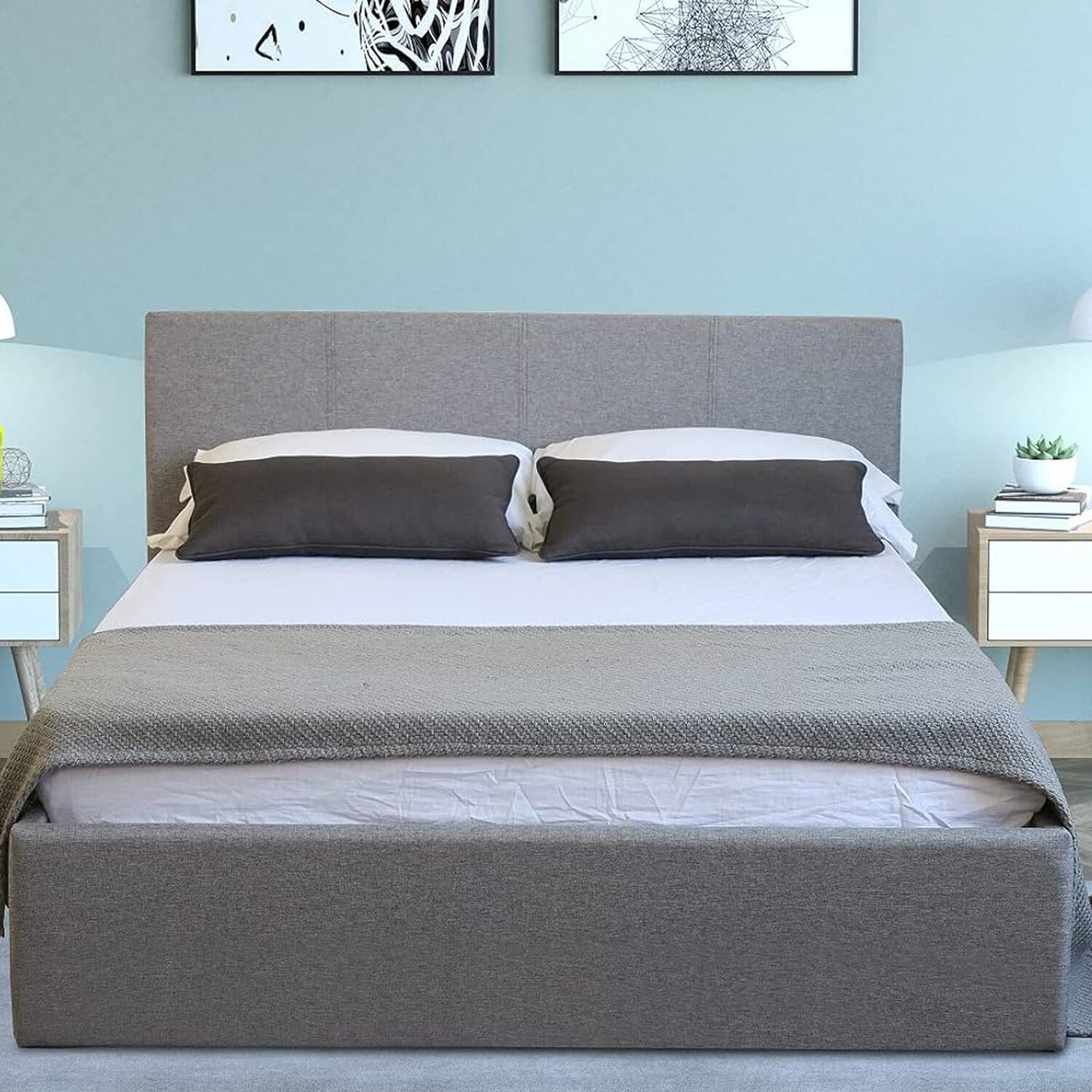 Grey Side Lifting Ottoman Storage Bed With Hybrid Sprung Memory Foam Mattress - Grey Single