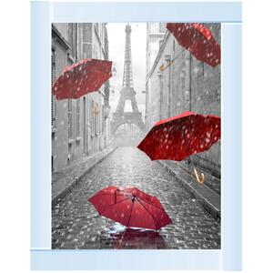 Parisienne Street Red Umbrellas Glitter Liquid Wall Art Dcor