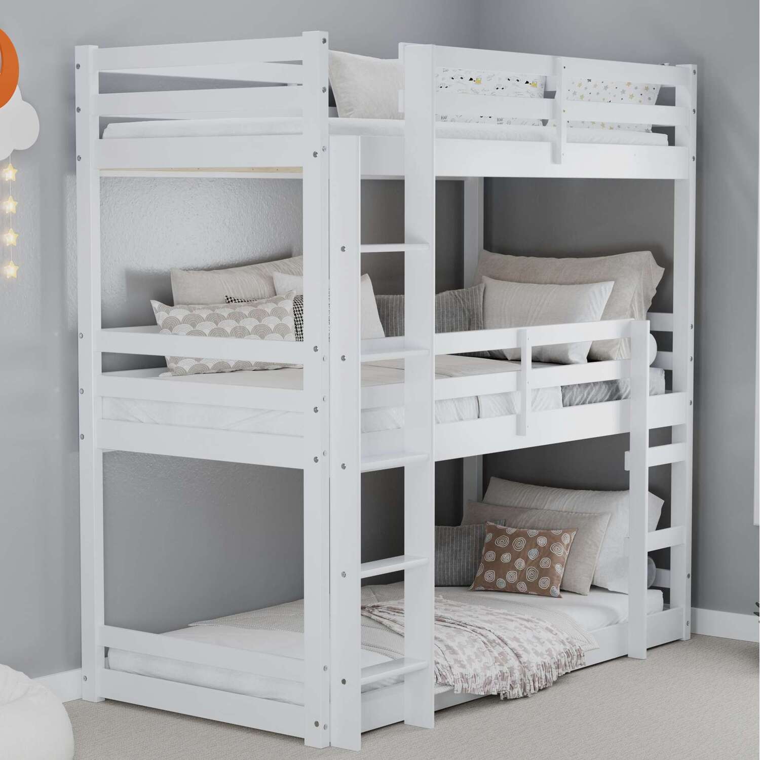 Triple Bunk Bed Frame High Sleeper Birlea Tressa - Grey