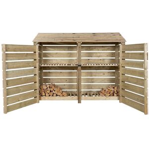 Slatted Double Bay Wooden Log Store With Doors And Kindling Shelf