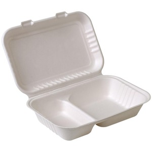 2 Compartment Disposable Bagasse Clamshell Takeaway Boxes