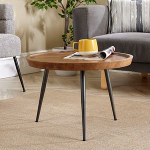 Brown / 60cm Home Source Manhattan Mango Wood Round Coffee Table with Metal Legs  shot 6078189
