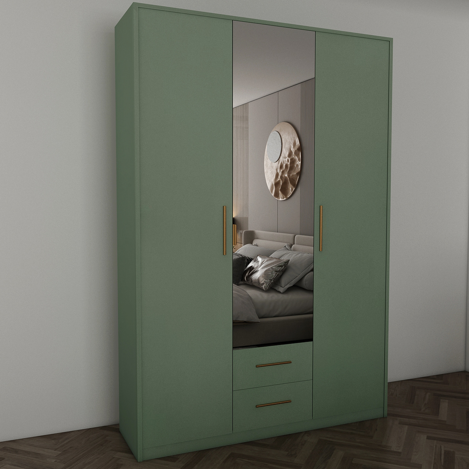 Green 3 Door 2 Drawer Wardrobe 135cm - Green