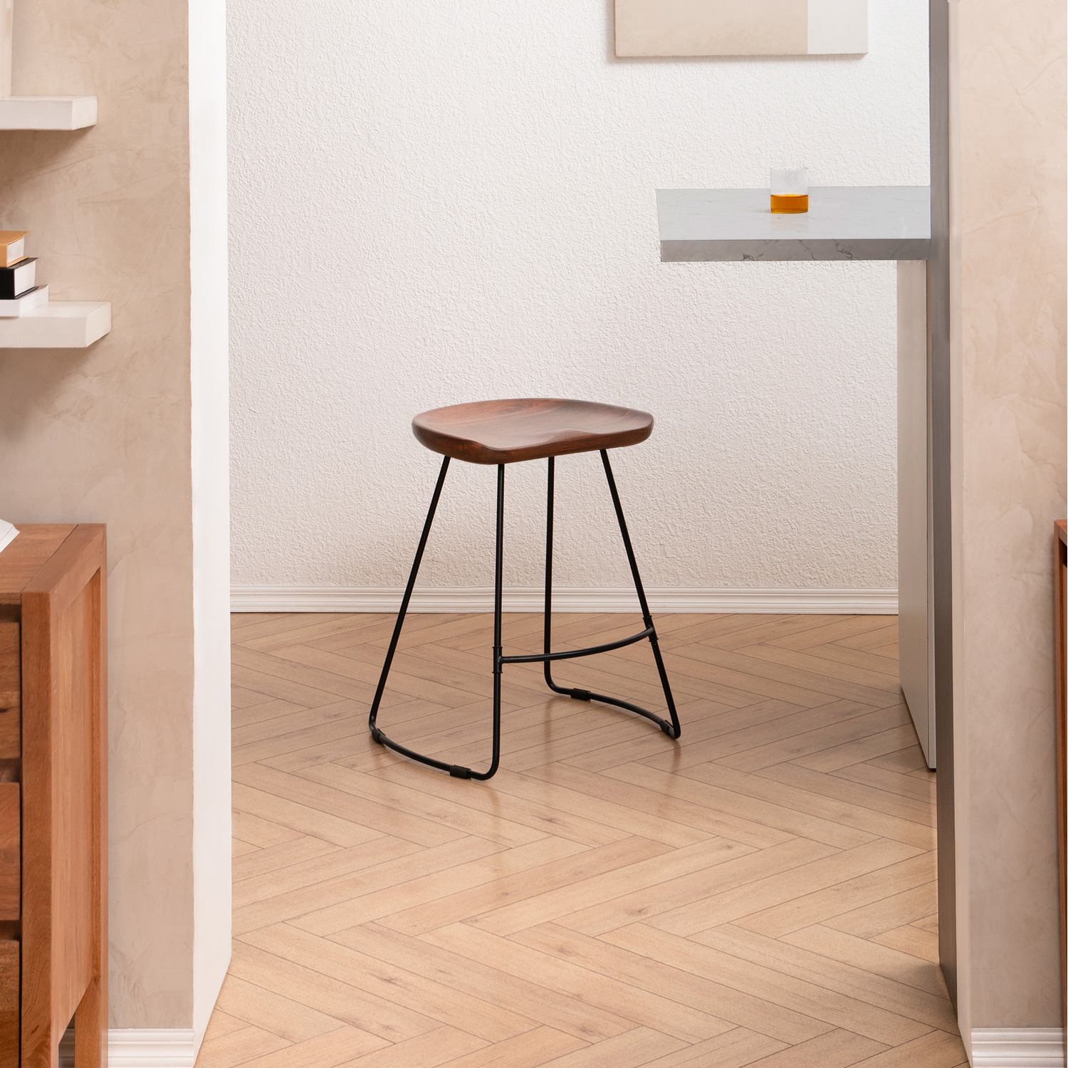 Ember Round Saddle Seat Solid Wood Counter Stool - Walnut 61cm