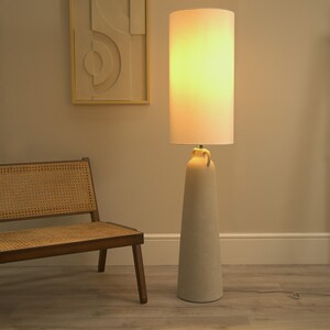 Grayson Cement Effect Ceramic Midi Floor Lamp and LED Bulb