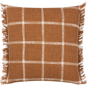 Beni Check Fringed Feather Filled Cushion