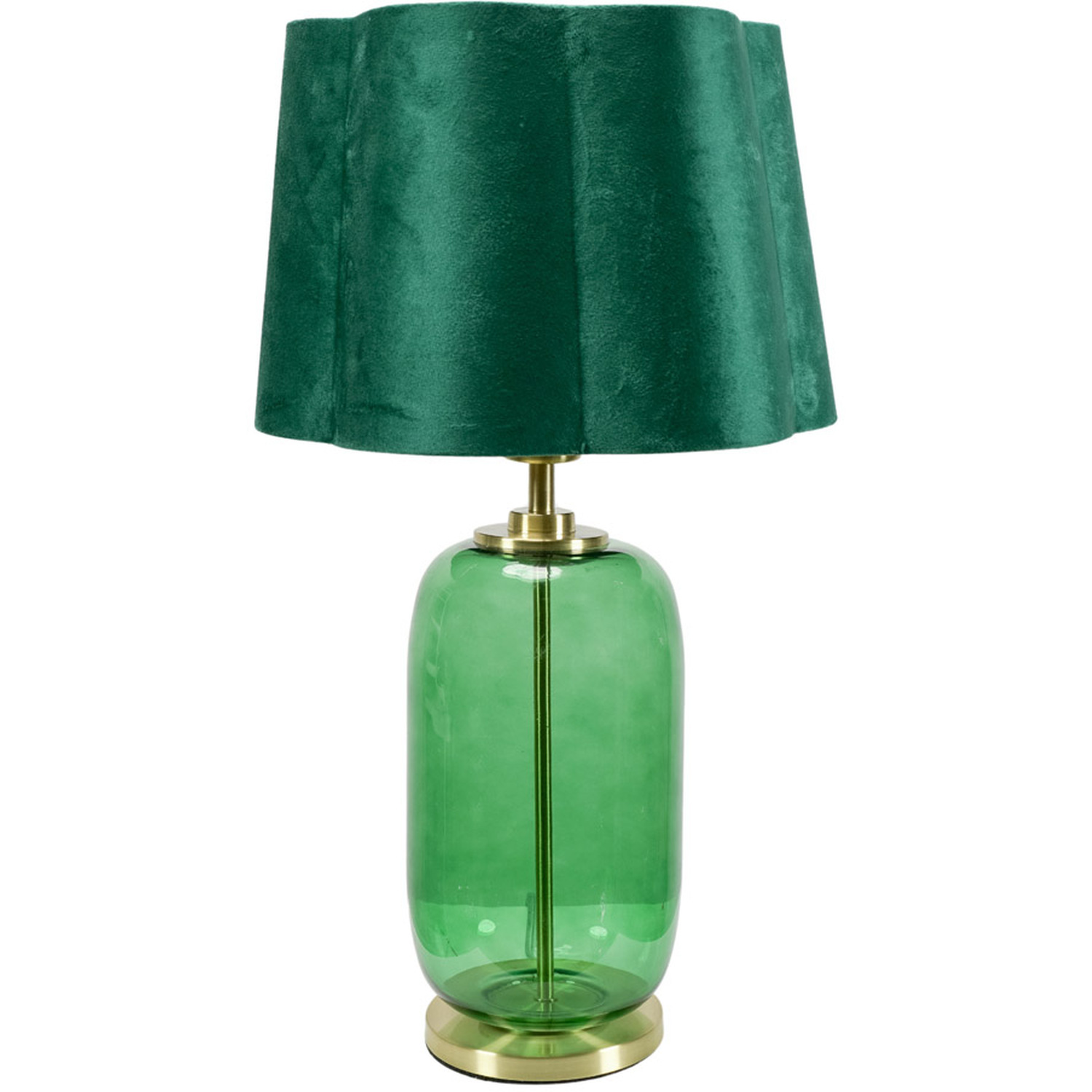 Leigh Glass and Gold Trim Table Lamp with Velvet Scallop Shade - Forest Green / Bulb Included