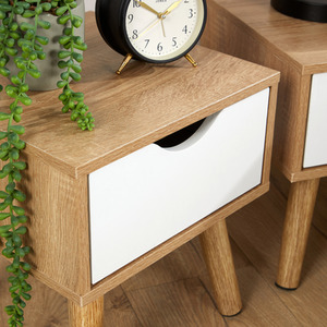 Oak & White Boden Pair 1 Drawer Bedside Table Storage Units shot 7637988