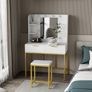 Eva Dressing Table Set with Mirror and stool