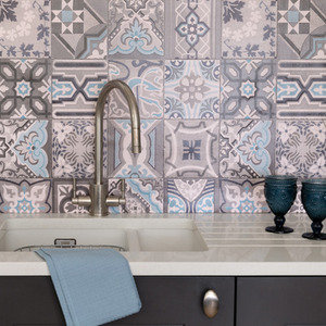 Moroccan Tile Simenta Grey Premium 3D Splashback Tile Wallpaper