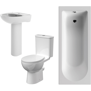 Bathroom Suite Bath, Front Panel, Basin, Full Pedestal, Toilet, Seat