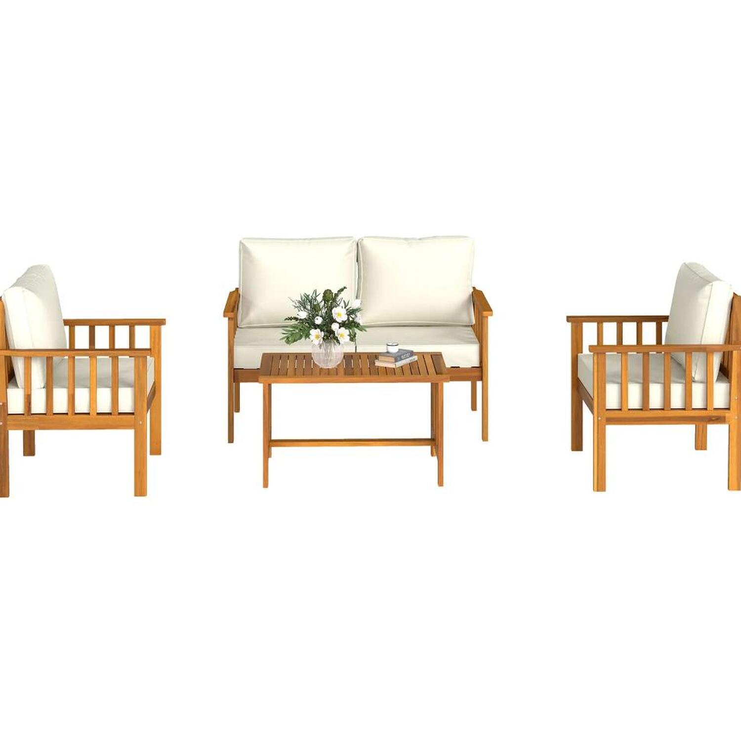 Acacia Wood Garden Sofa Set - Cream