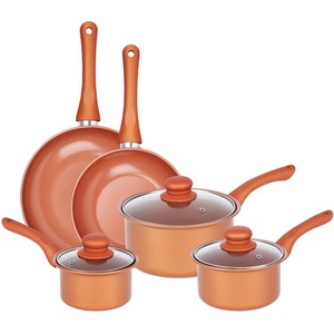 Copper 8 Pcs Non Stick Frying Pan Saucepan Cookware Set